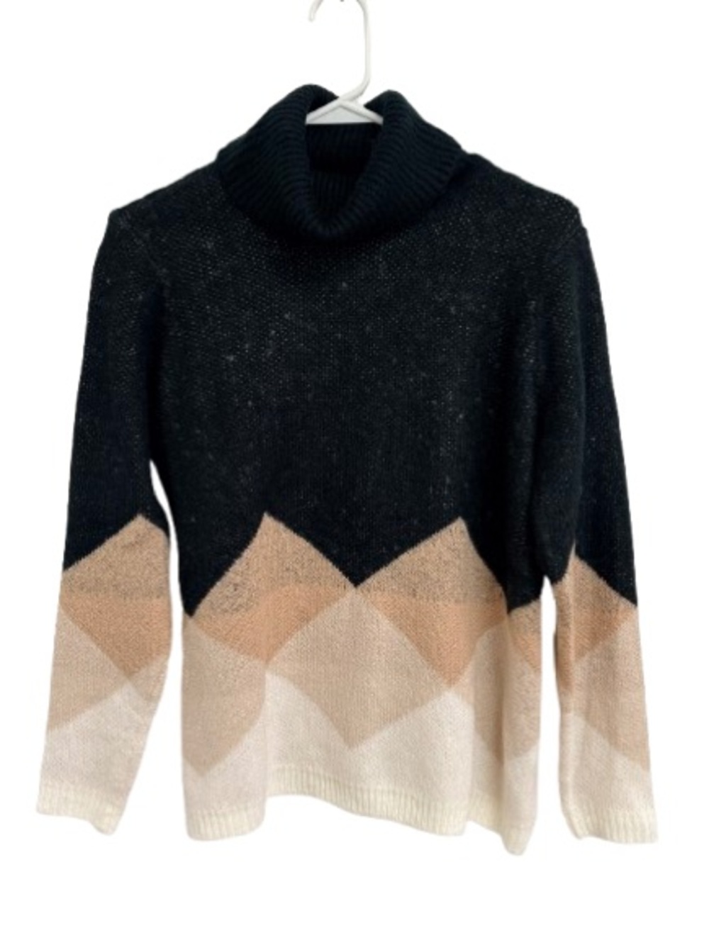 Only Black, Beige & Cream Diamond-Block Turtleneck Sweater